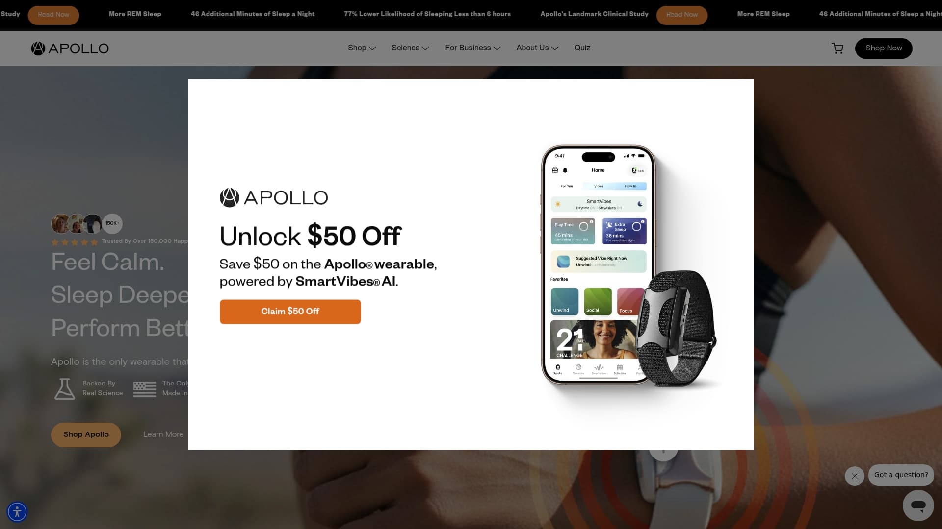 Apollo Neuro sponsor landing page advertised on Smosh Reads Reddit Stories