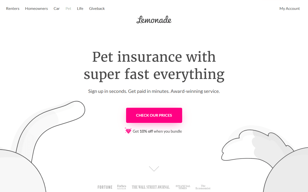 Lemonade Pet Insurance sponsor landing page advertised on Radio Rental