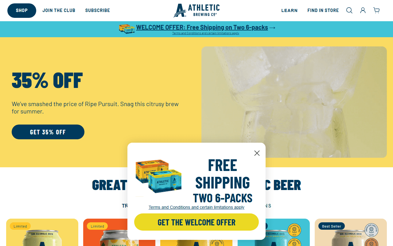Athletic Brewing Company sponsor landing page advertised on No Jumper