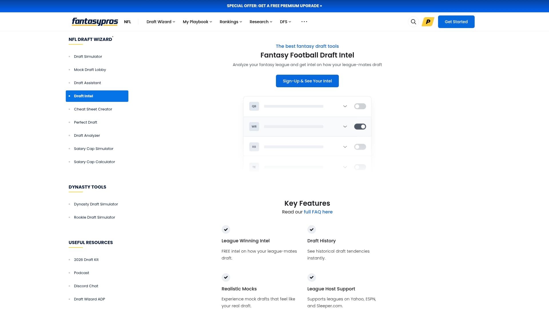 Fantasy Pros sponsor landing page advertised on FantasyPros - Fantasy Football Podcast