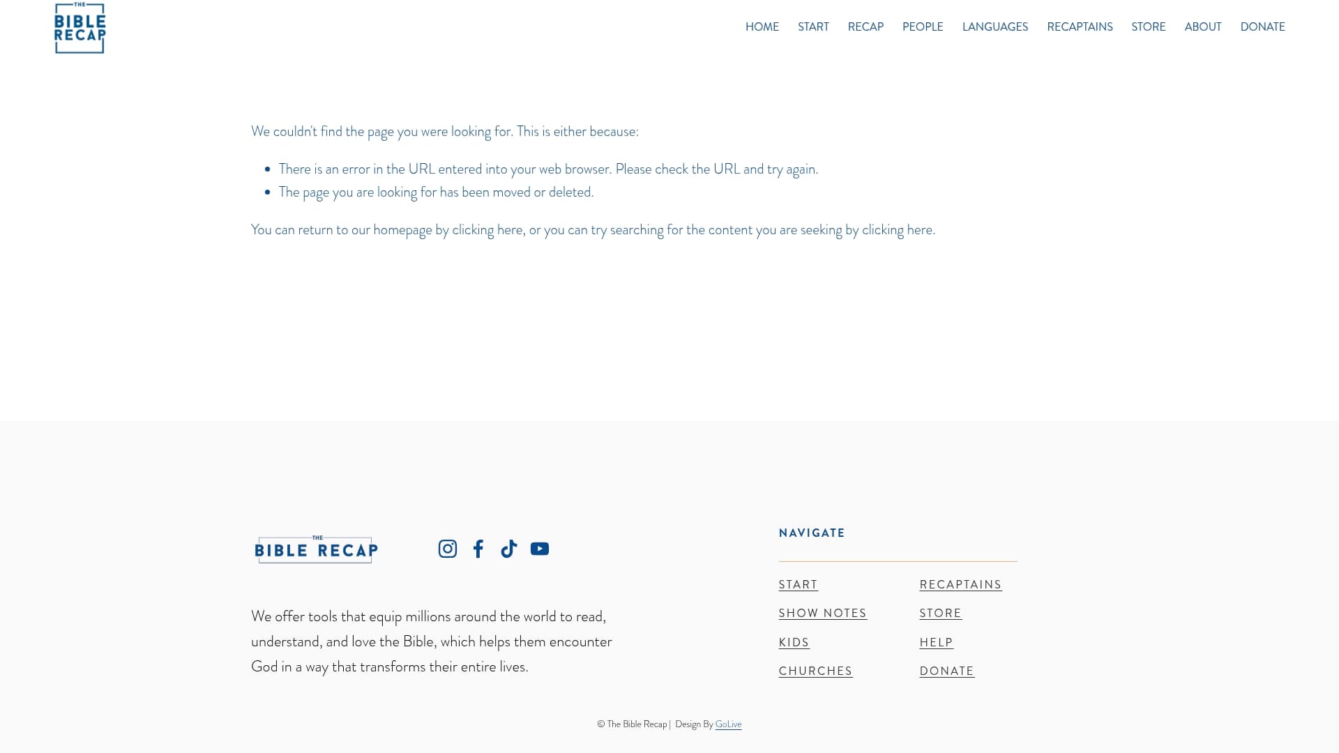 The Bible Recap sponsor landing page advertised on The Bible Recap