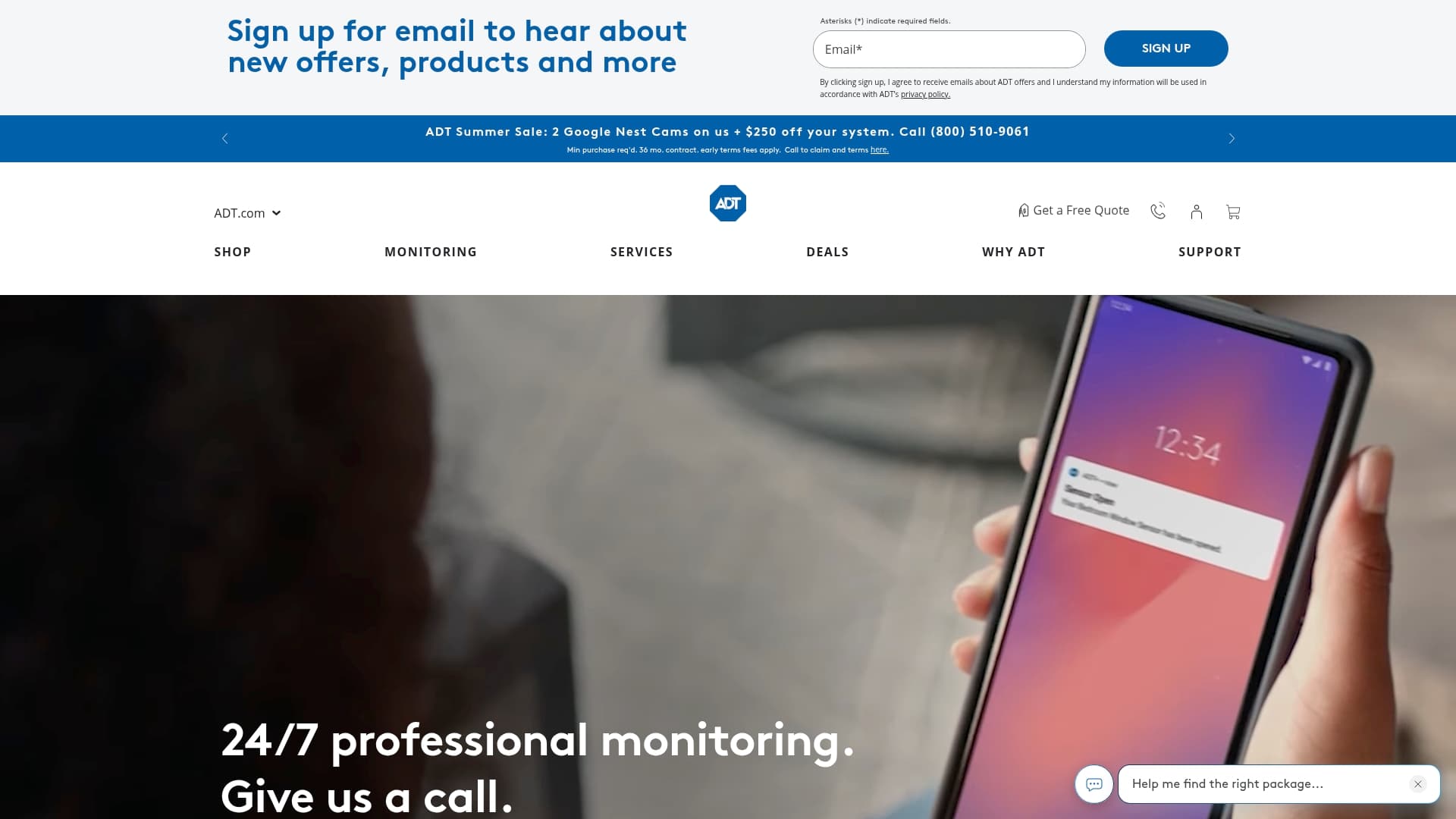 ADT sponsor landing page advertised on Up First