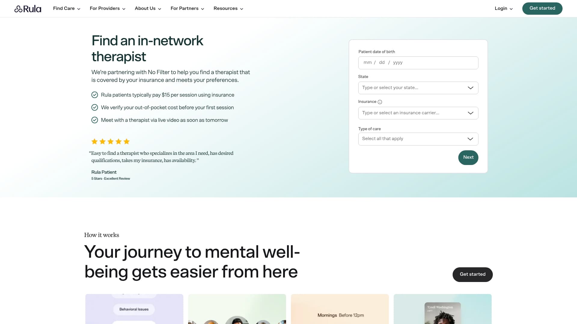 Rula sponsor landing page advertised on No Filter With Zack Peter