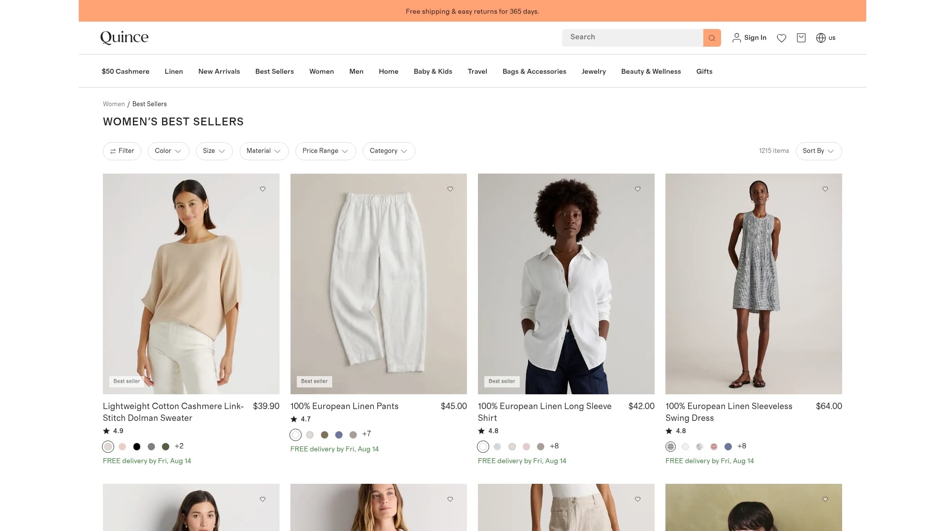 Quince sponsor landing page advertised on No Filter With Zack Peter