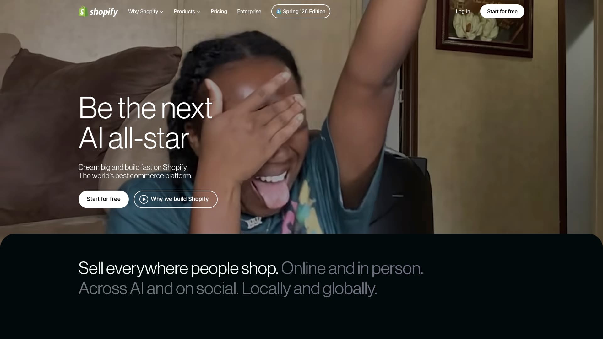 Shopify sponsor landing page advertised on KILL TONY