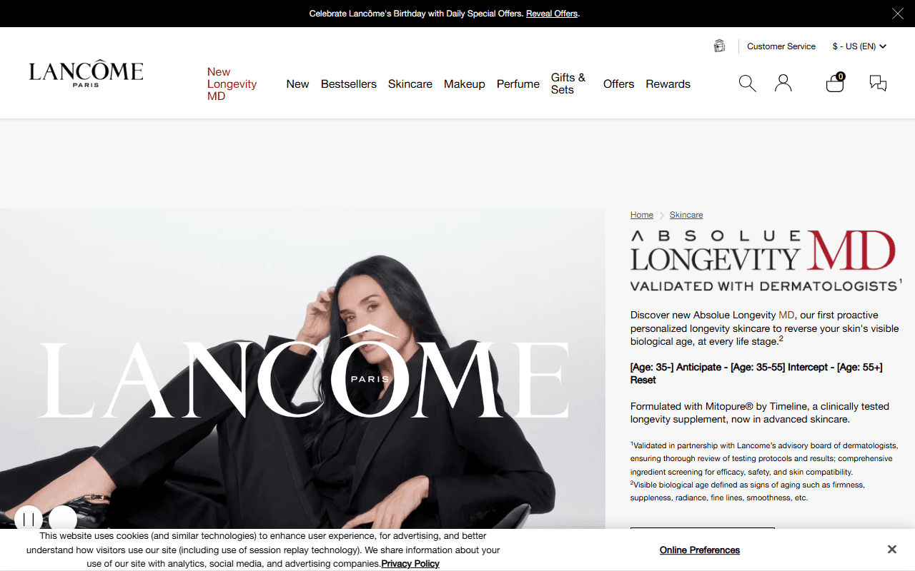 Lancome sponsor landing page advertised on Two Judgey Girls