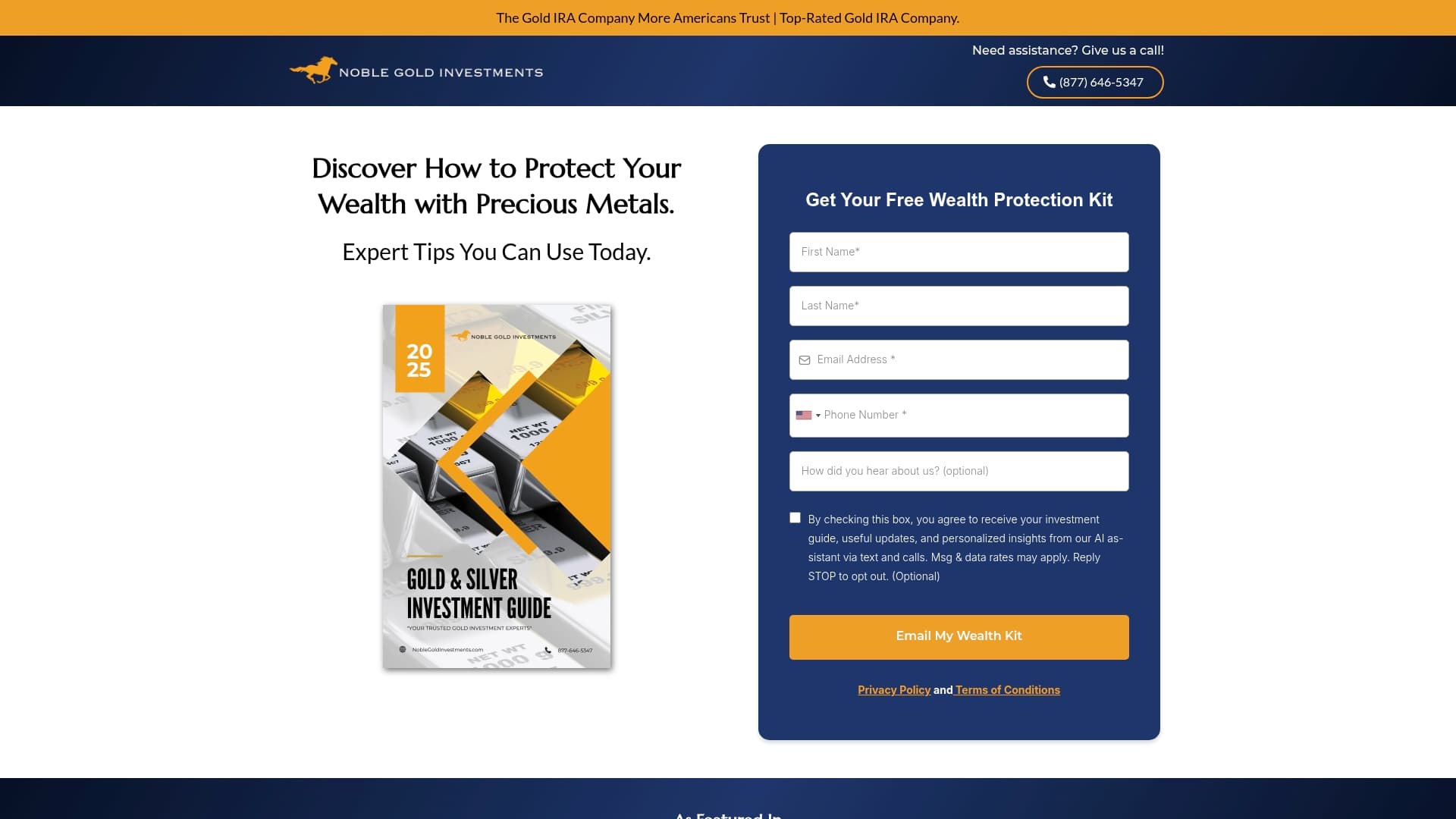 Noble Gold Investments sponsor landing page advertised on The Lawfare Podcast