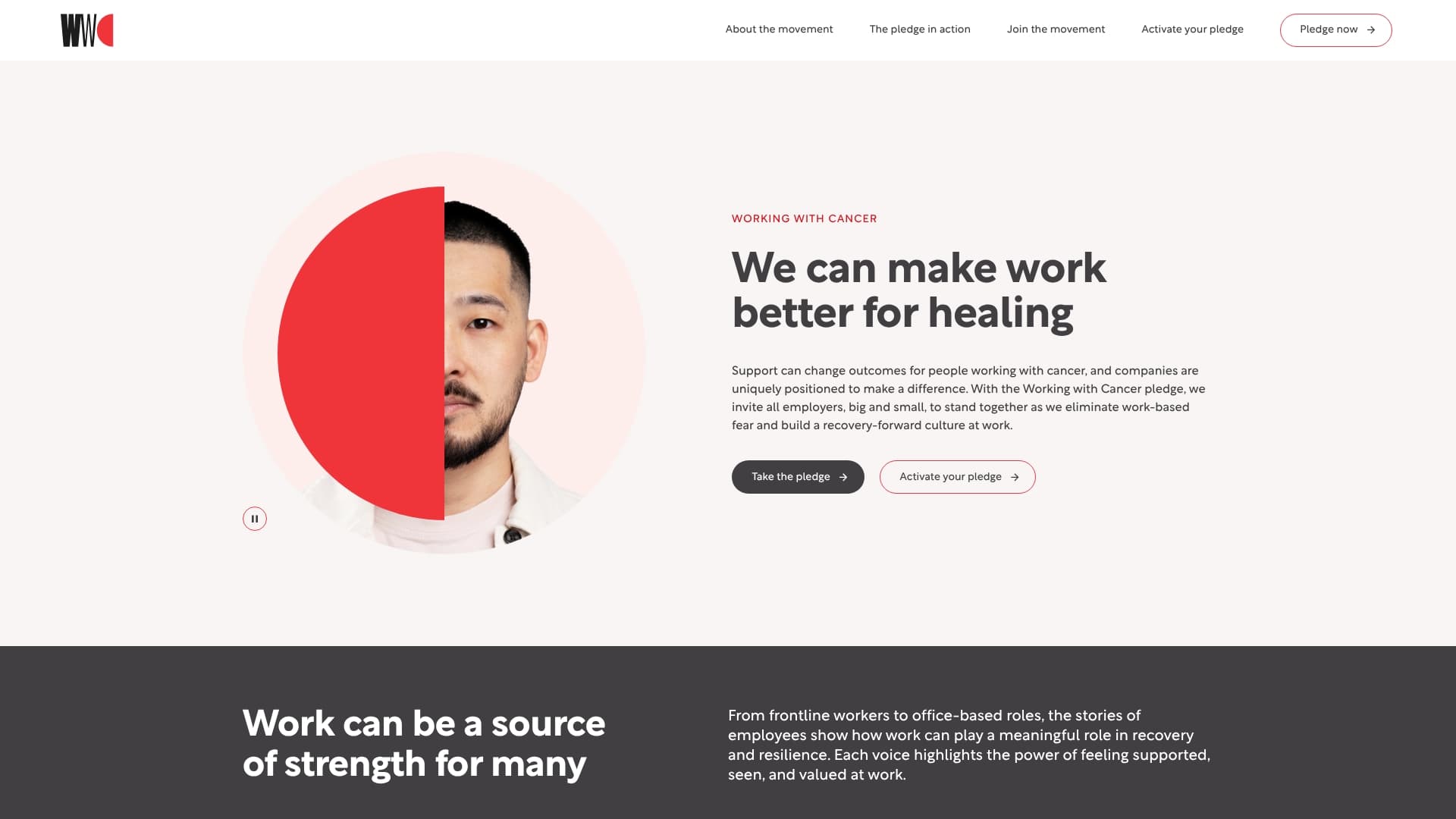 Working With Cancer Pledge sponsor landing page advertised on The Viall Files