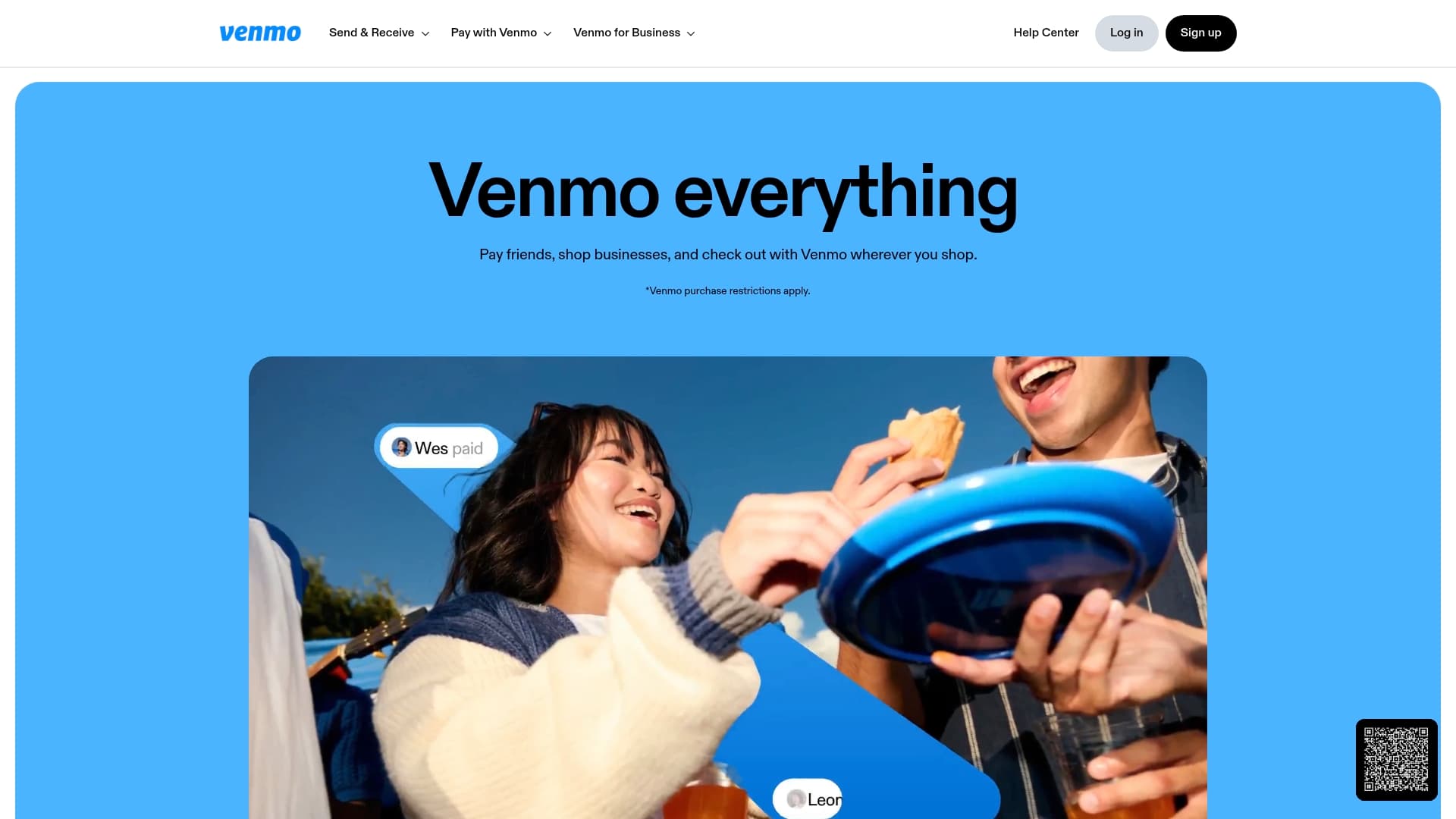 Venmo sponsor landing page advertised on The SCP Experience