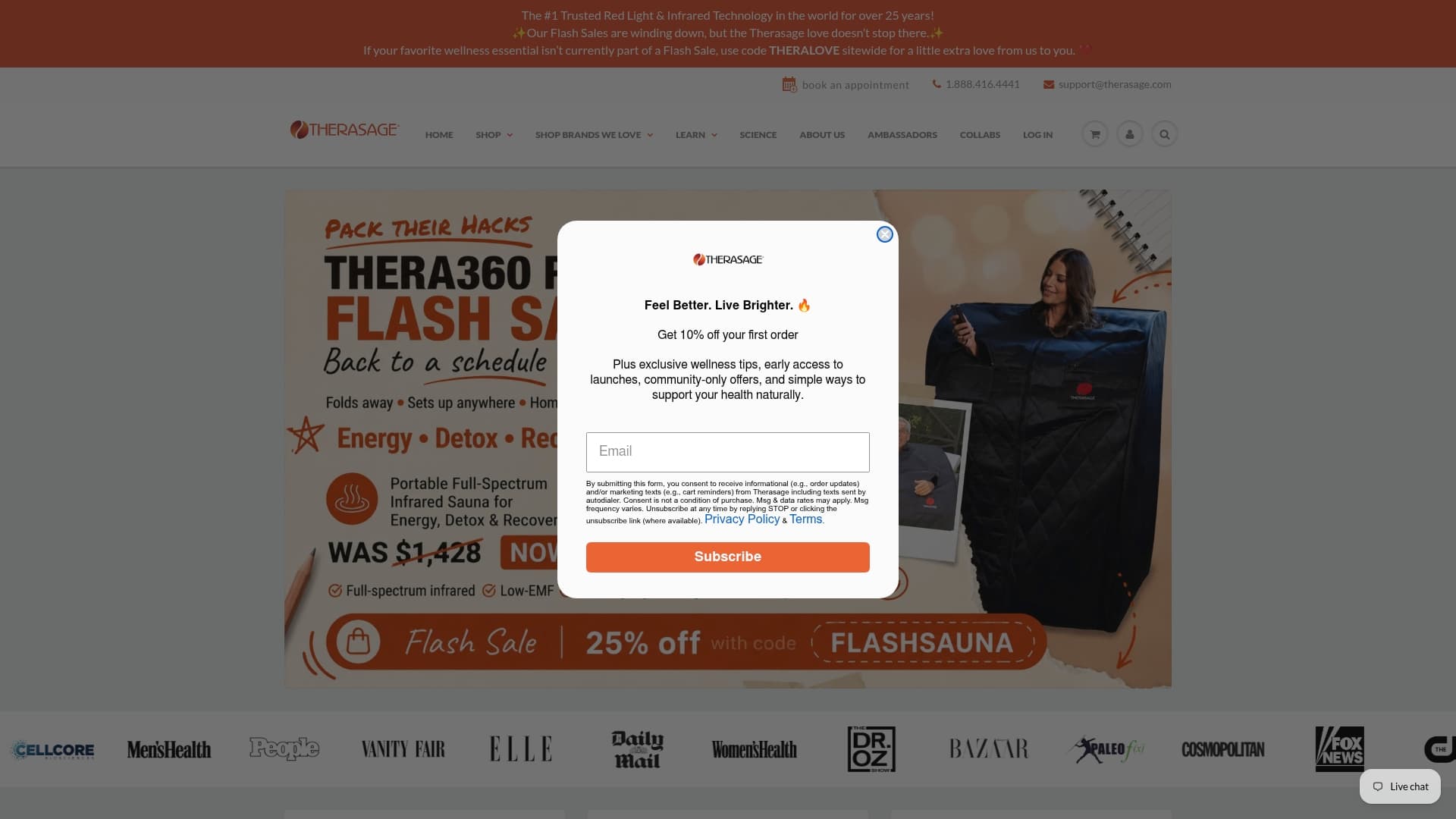 Therasage sponsor landing page advertised on Habits and Hustle