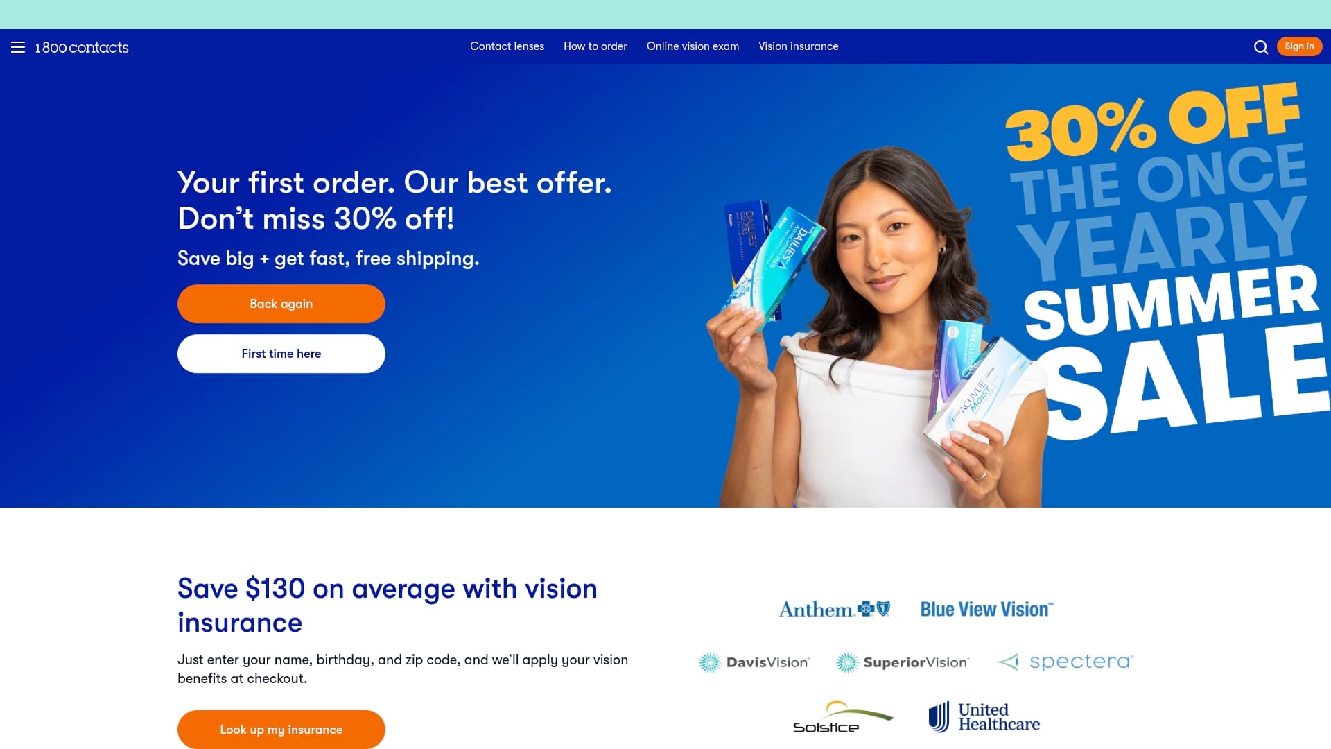 1-800-CONTACTS sponsor landing page advertised on SEN Breakfast