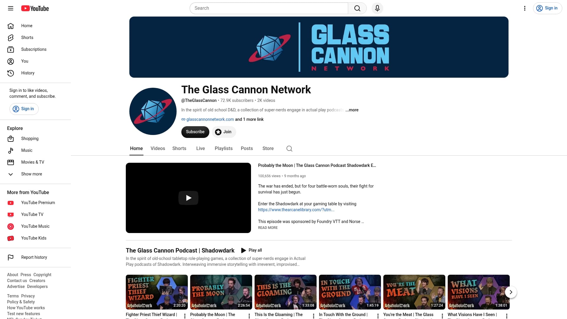 Shadow Dark RPG sponsor landing page advertised on BravBros