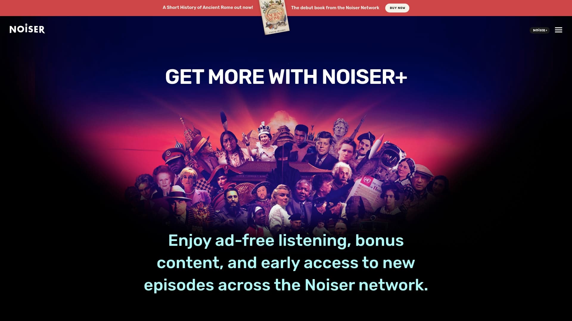 Noiser Plus sponsor landing page advertised on Short History Of...