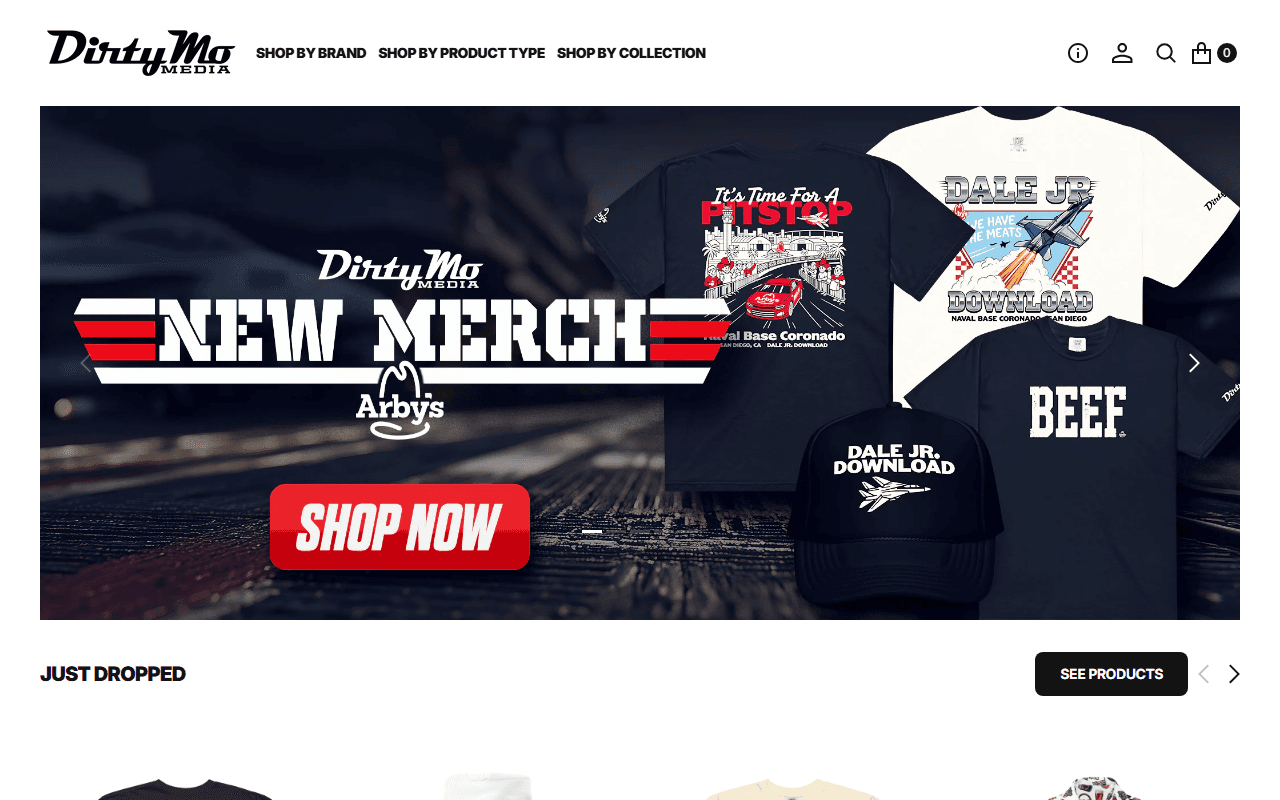 Dirty Mo Media sponsor landing page advertised on The Dale Jr. Download