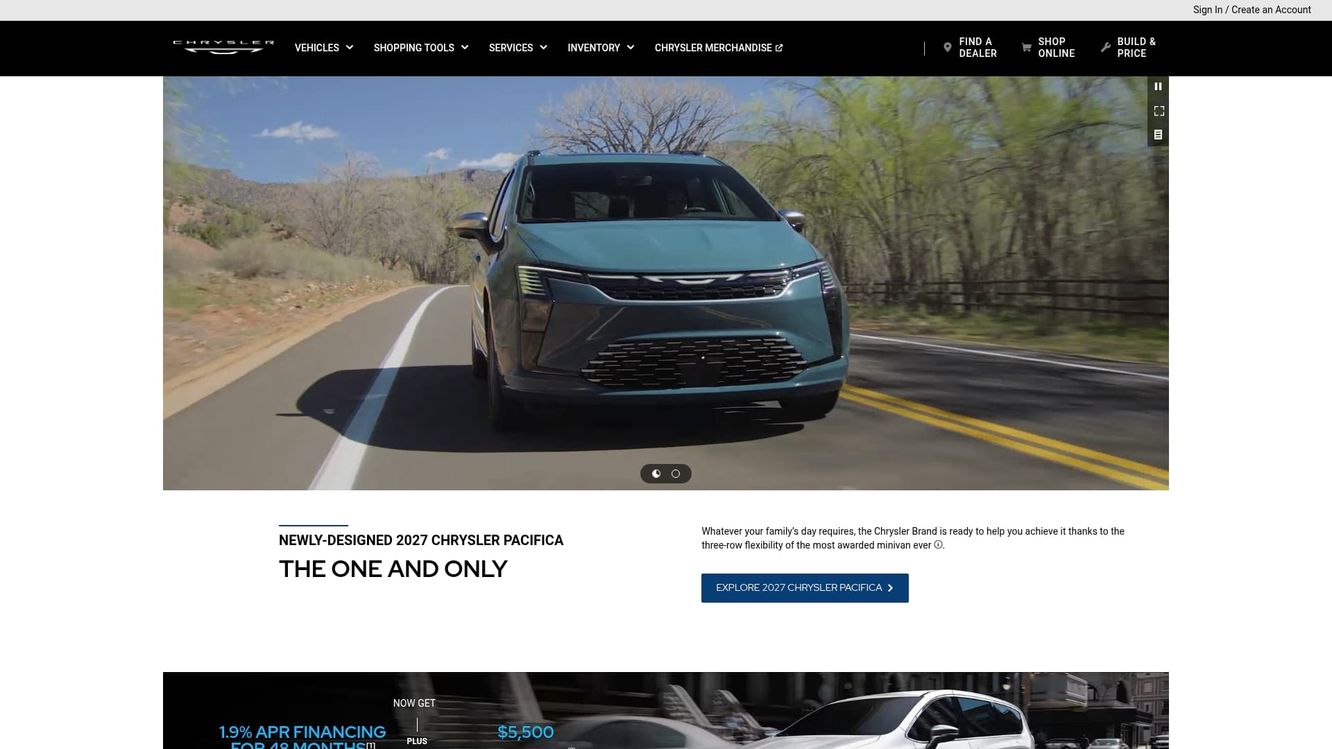 Chrysler sponsor landing page advertised on Sleepy History