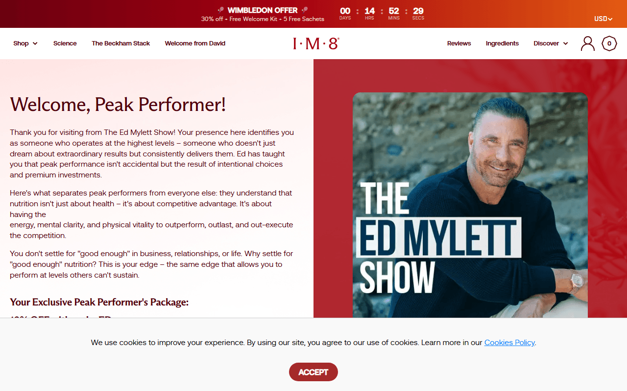 IM8 sponsor landing page advertised on THE ED MYLETT SHOW