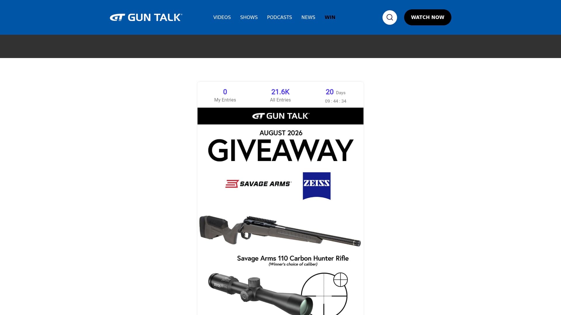 Savage sponsor landing page advertised on Gun Talk