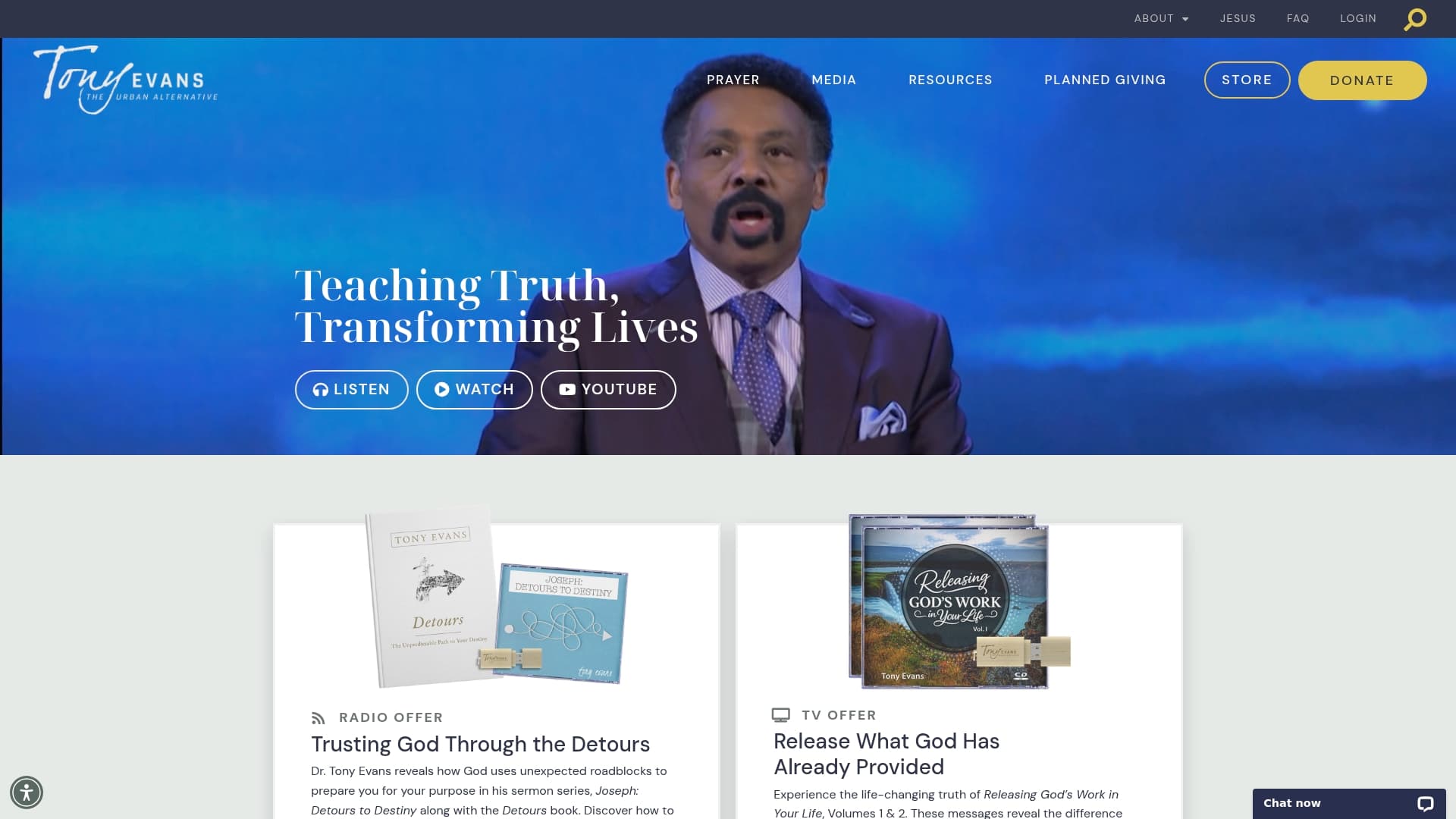 Tony Evans Training Center sponsor landing page advertised on Tony Evans' Sermons on Oneplace.com