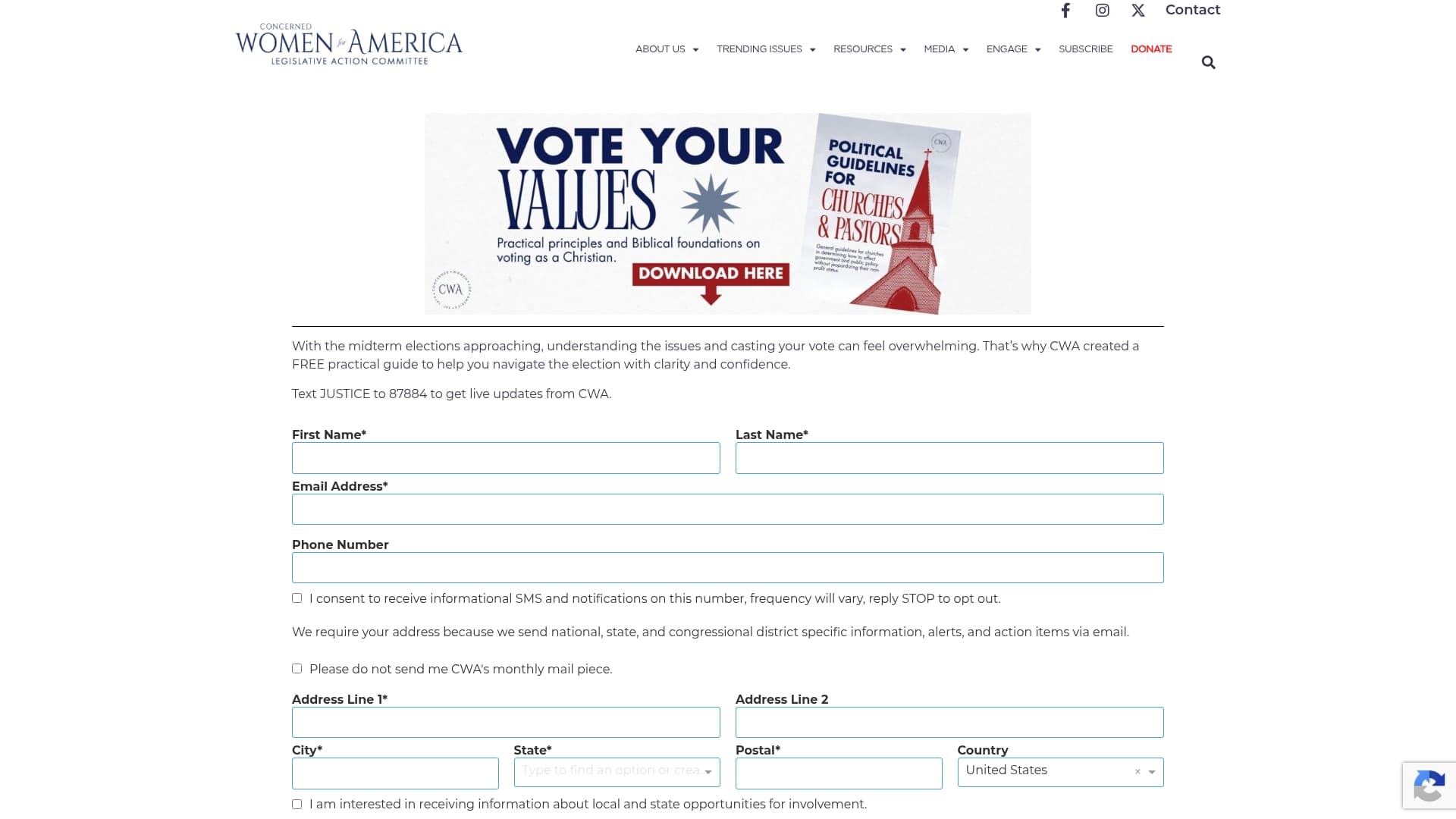 Concerned Women for America sponsor landing page advertised on Morning Wire