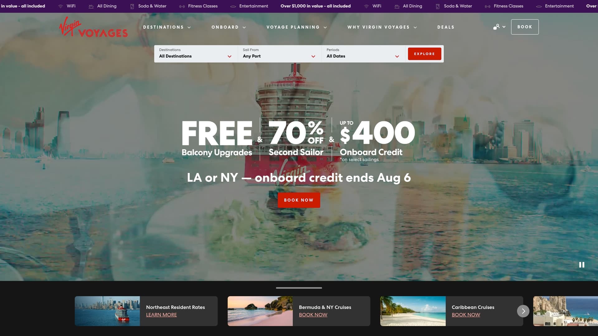 Virgin Voyages sponsor landing page advertised on The Breakfast Club