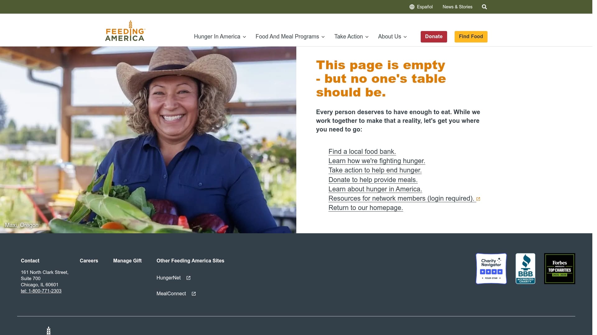 Feeding America sponsor landing page advertised on Hanging Out With Ant & Dec