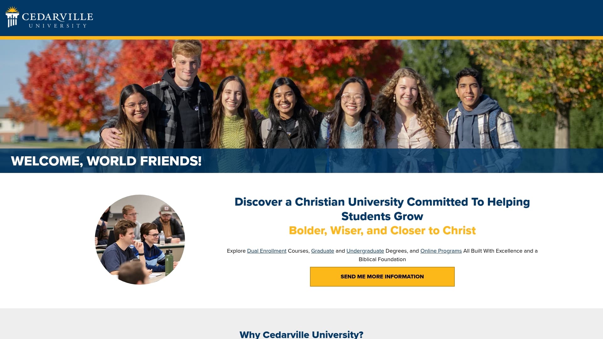 Cedarville University sponsor landing page advertised on The World and Everything In It