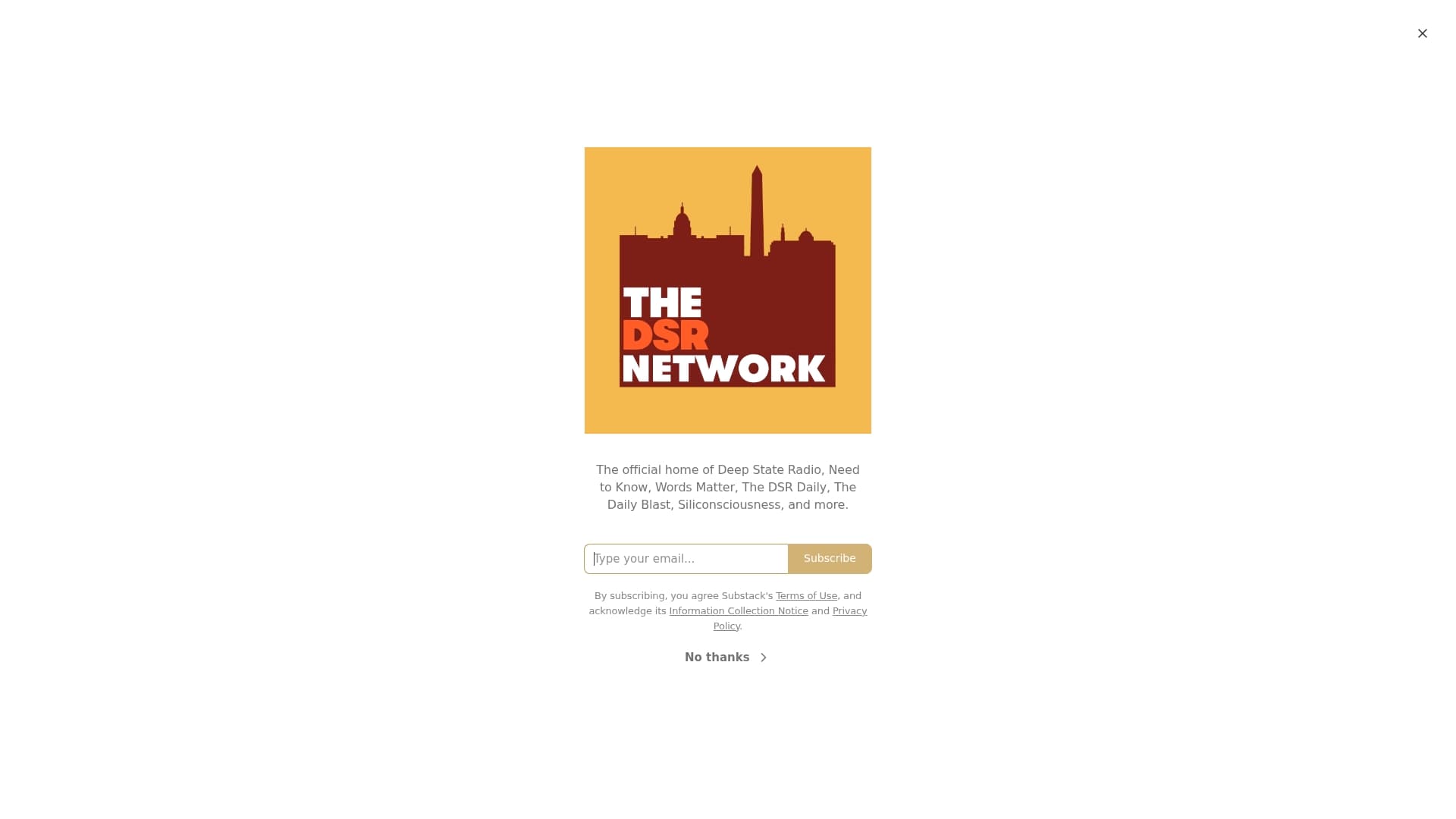 DSR Network sponsor landing page advertised on Deep State Radio