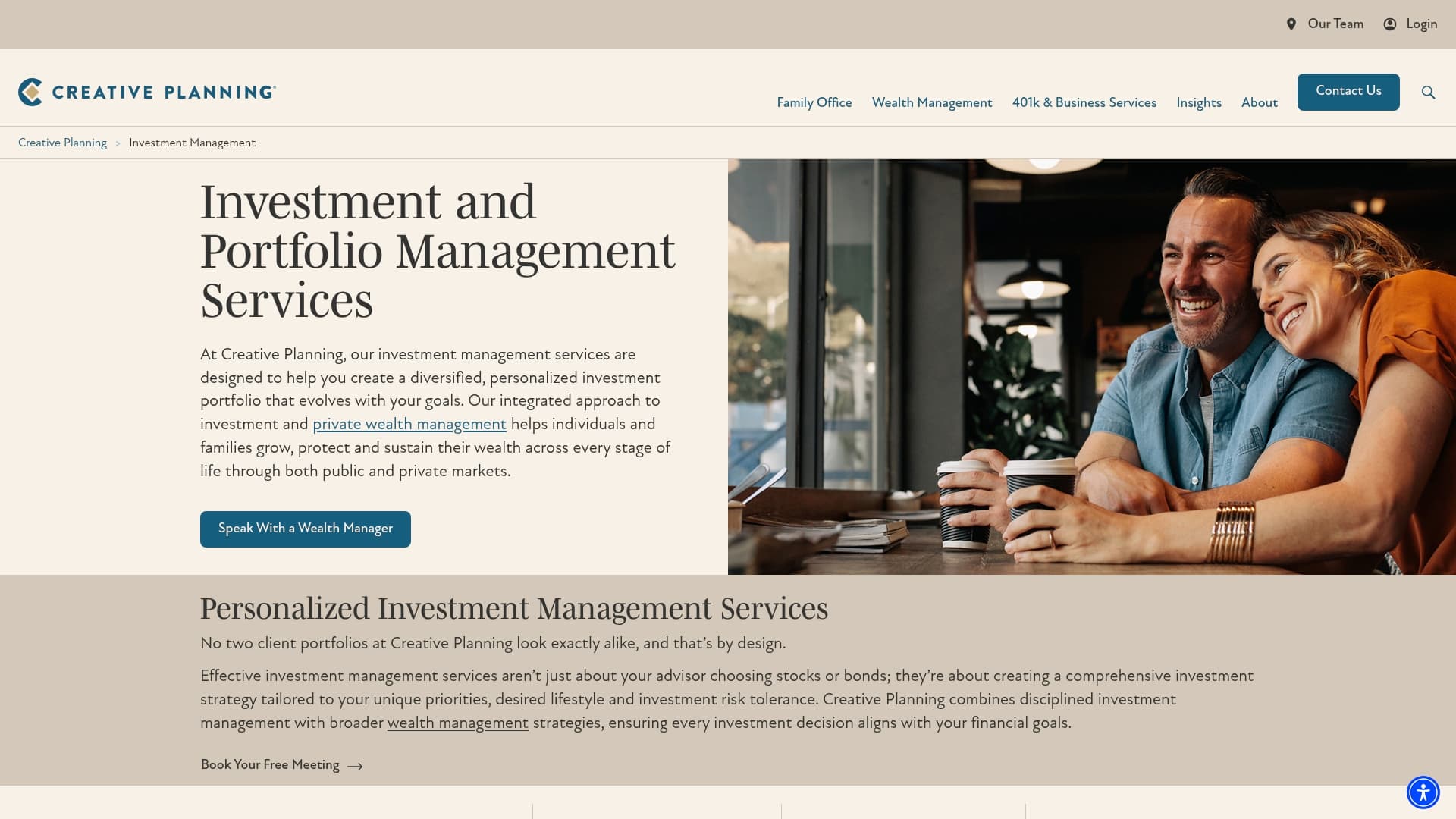 Creative Planning sponsor landing page advertised on Coffee House Shots