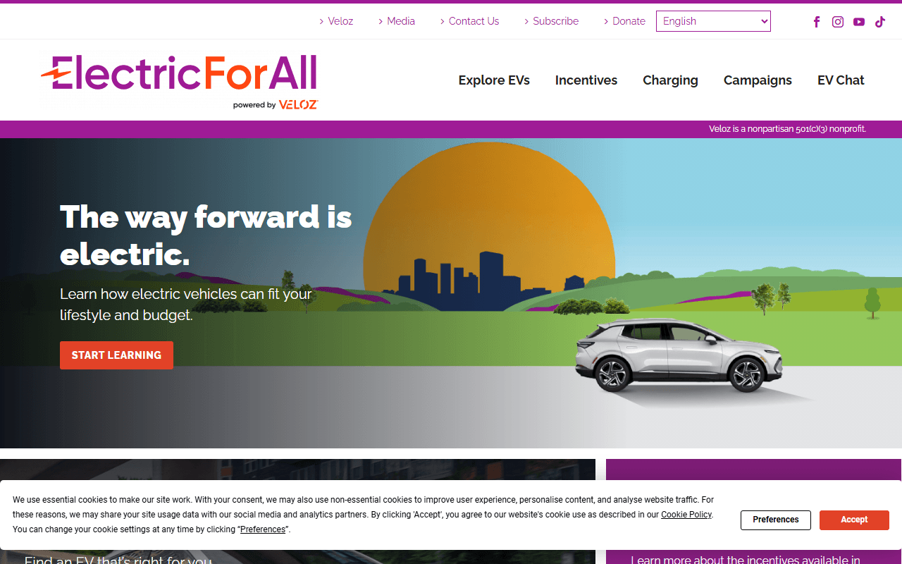 Electric For All sponsor landing page advertised on KSR