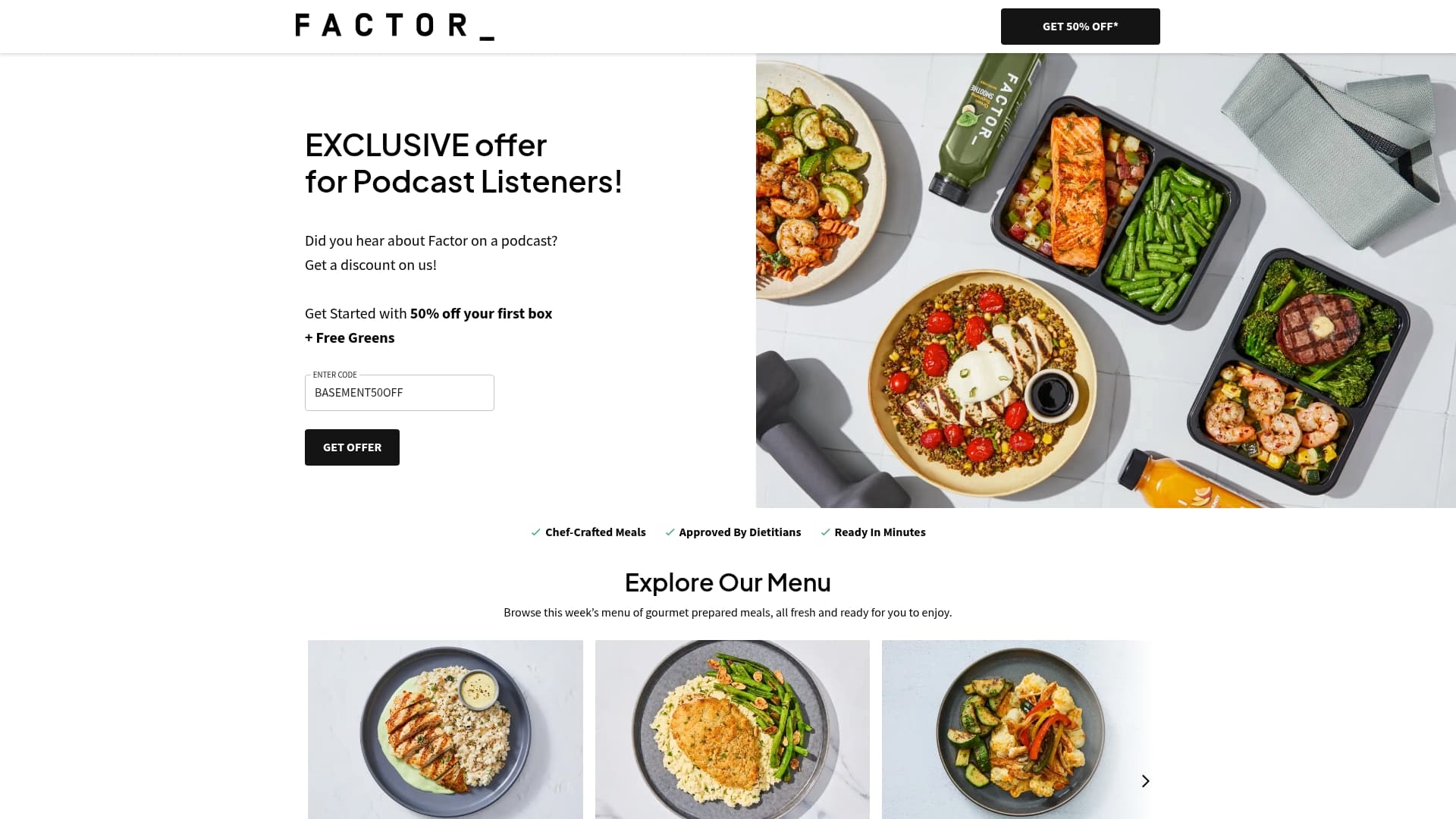Factor sponsor landing page advertised on The Basement Yard