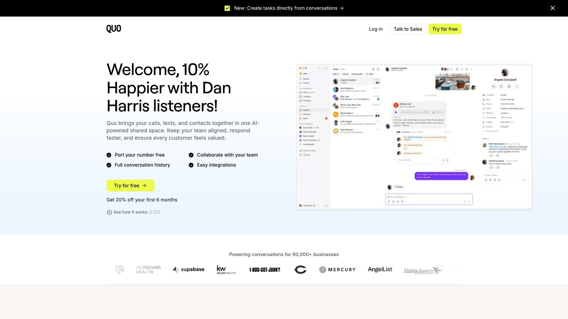 Quo sponsor landing page advertised on Ten Percent Happier with Dan Harris