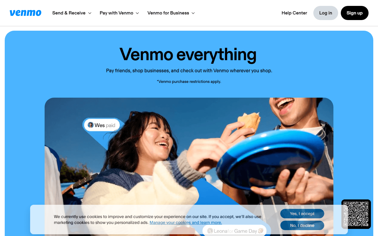 Venmo sponsor landing page advertised on Deadline: White House