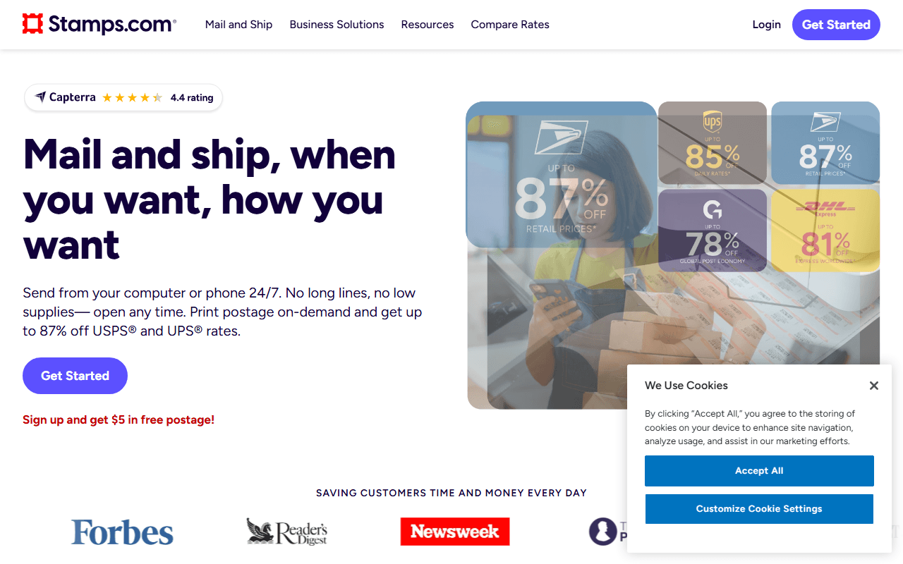 Stamps.com sponsor landing page advertised on Deadline: White House