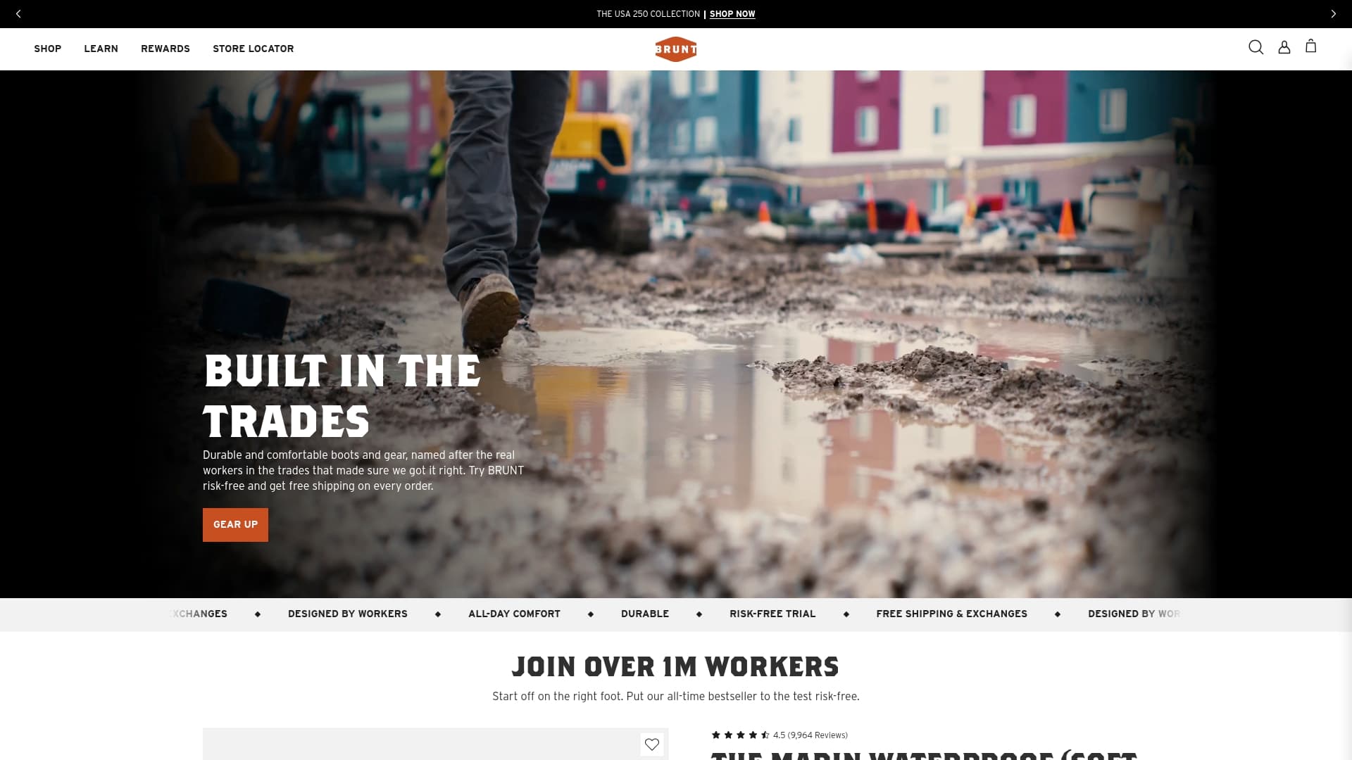 Brunt Workwear sponsor landing page advertised on The President's Daily Brief