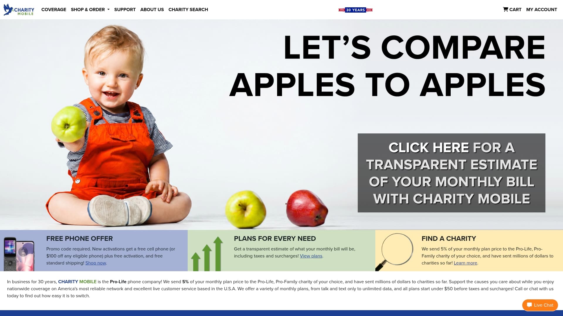 Charity Mobile sponsor landing page advertised on Pints With Aquinas