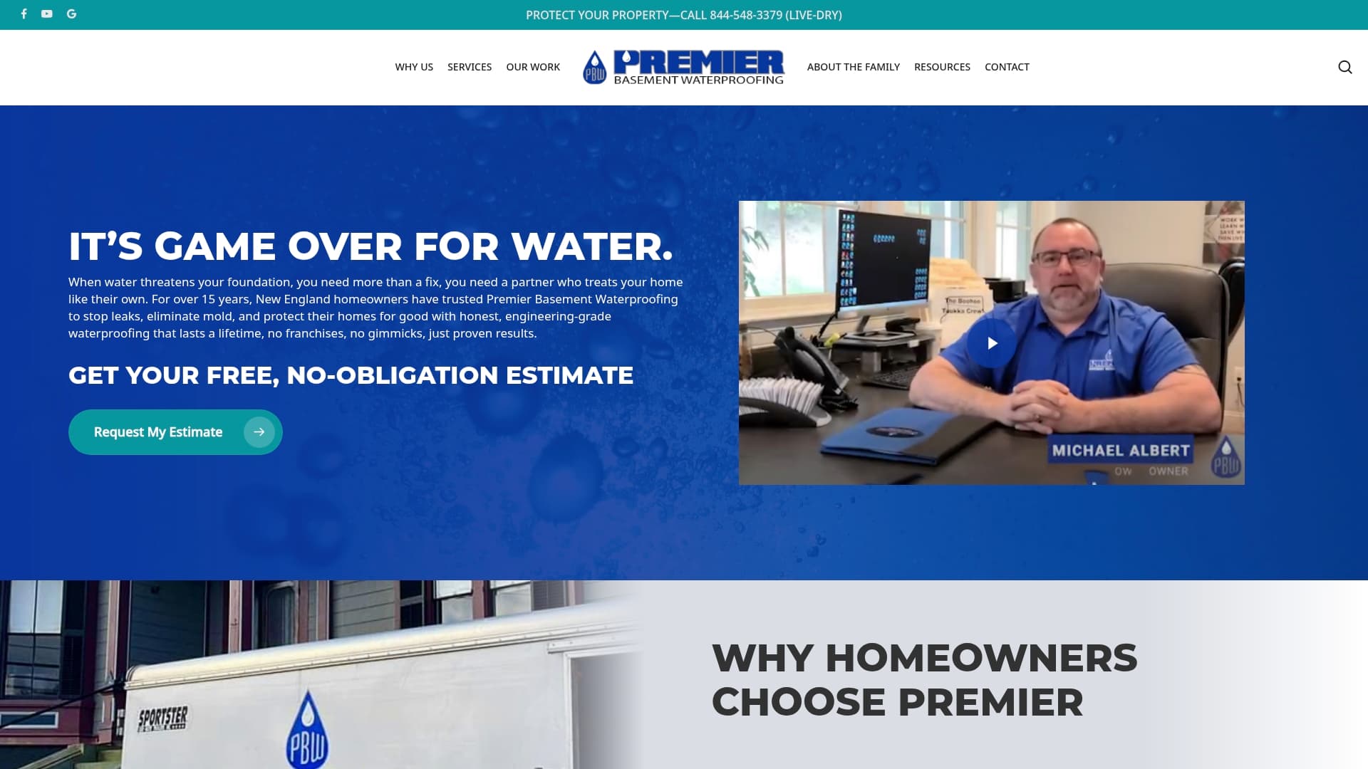Premier Basement Waterproofing sponsor landing page advertised on Felger & Massarotti