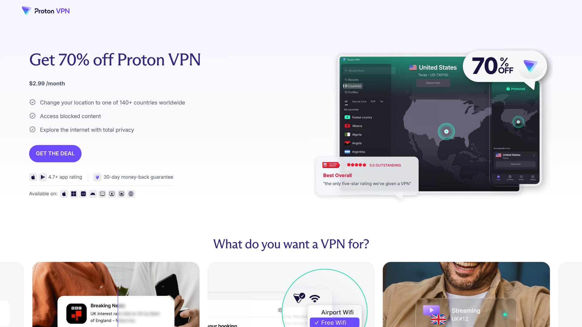 ProtonVPN sponsor landing page advertised on WhatCulture Gaming