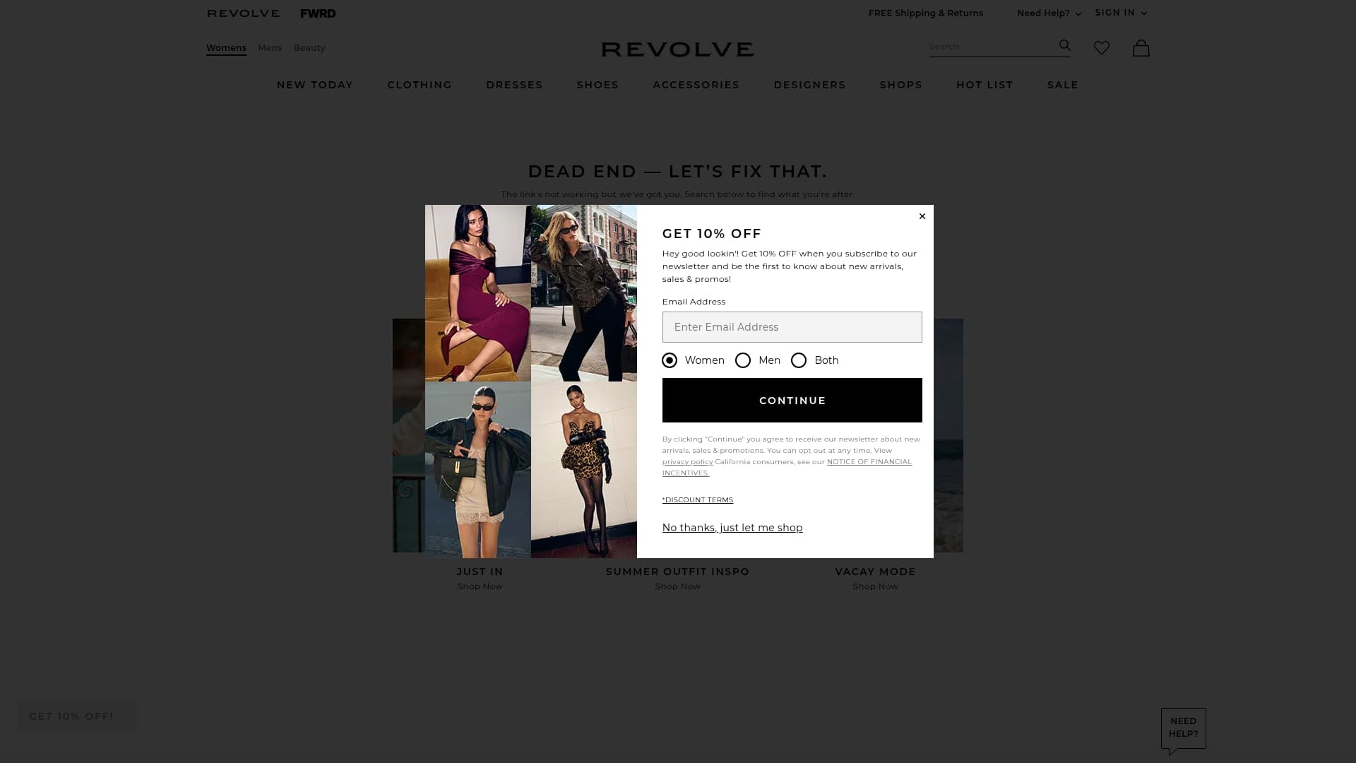 Revolve sponsor landing page advertised on Two Judgey Girls