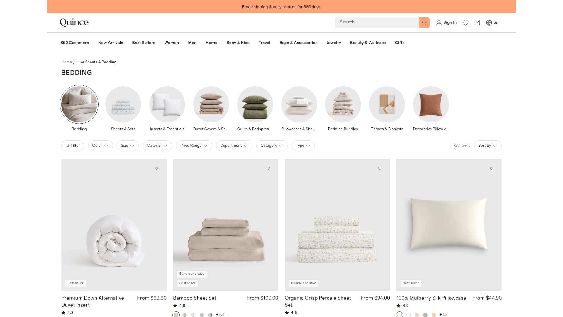 Quince sponsor landing page advertised on Night Falls - Bedtime Stories For Sleep