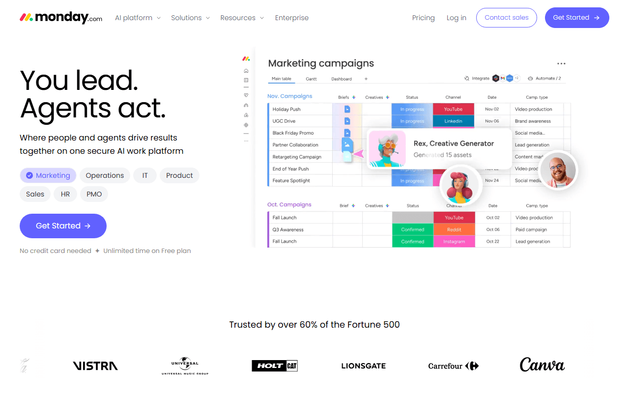 monday.com sponsor landing page advertised on Fantasy Fangirls