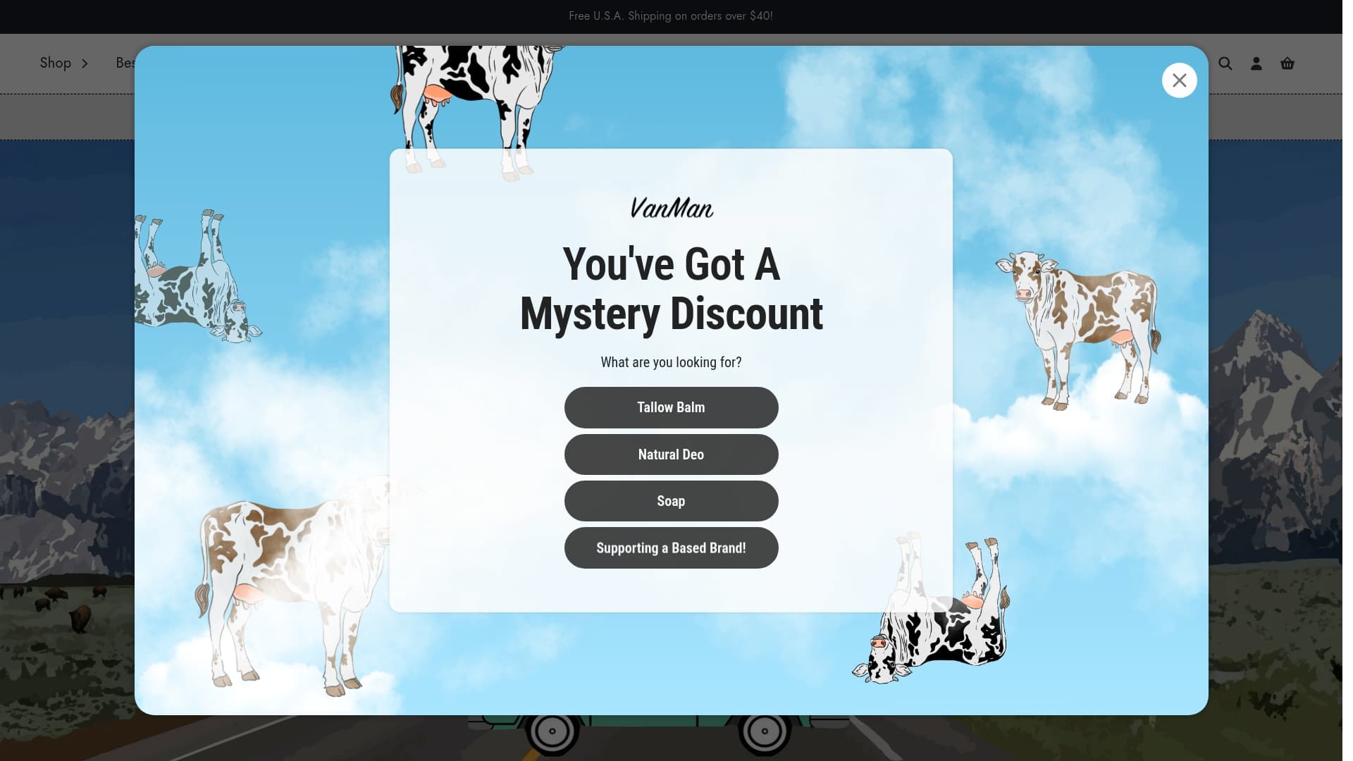 VanMan sponsor landing page advertised on DarkHorse Podcast
