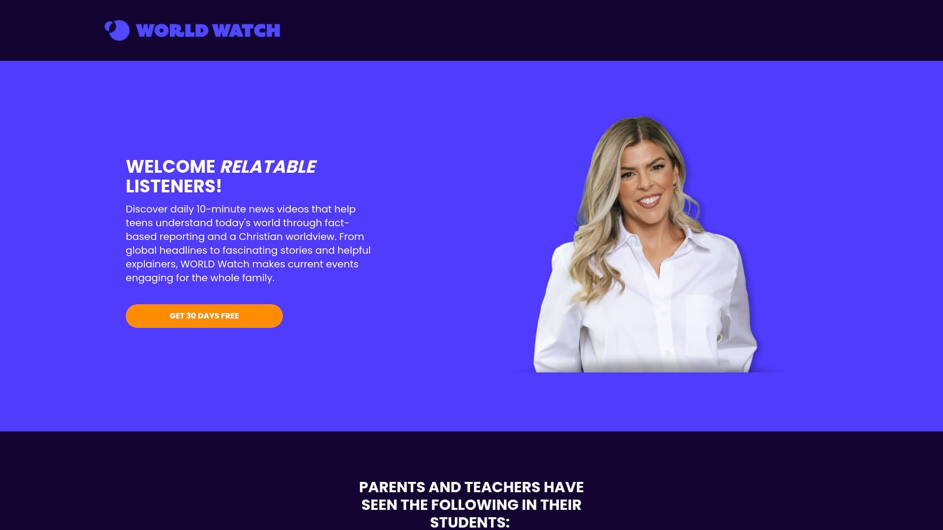 World Watch sponsor landing page advertised on Steve Deace Show