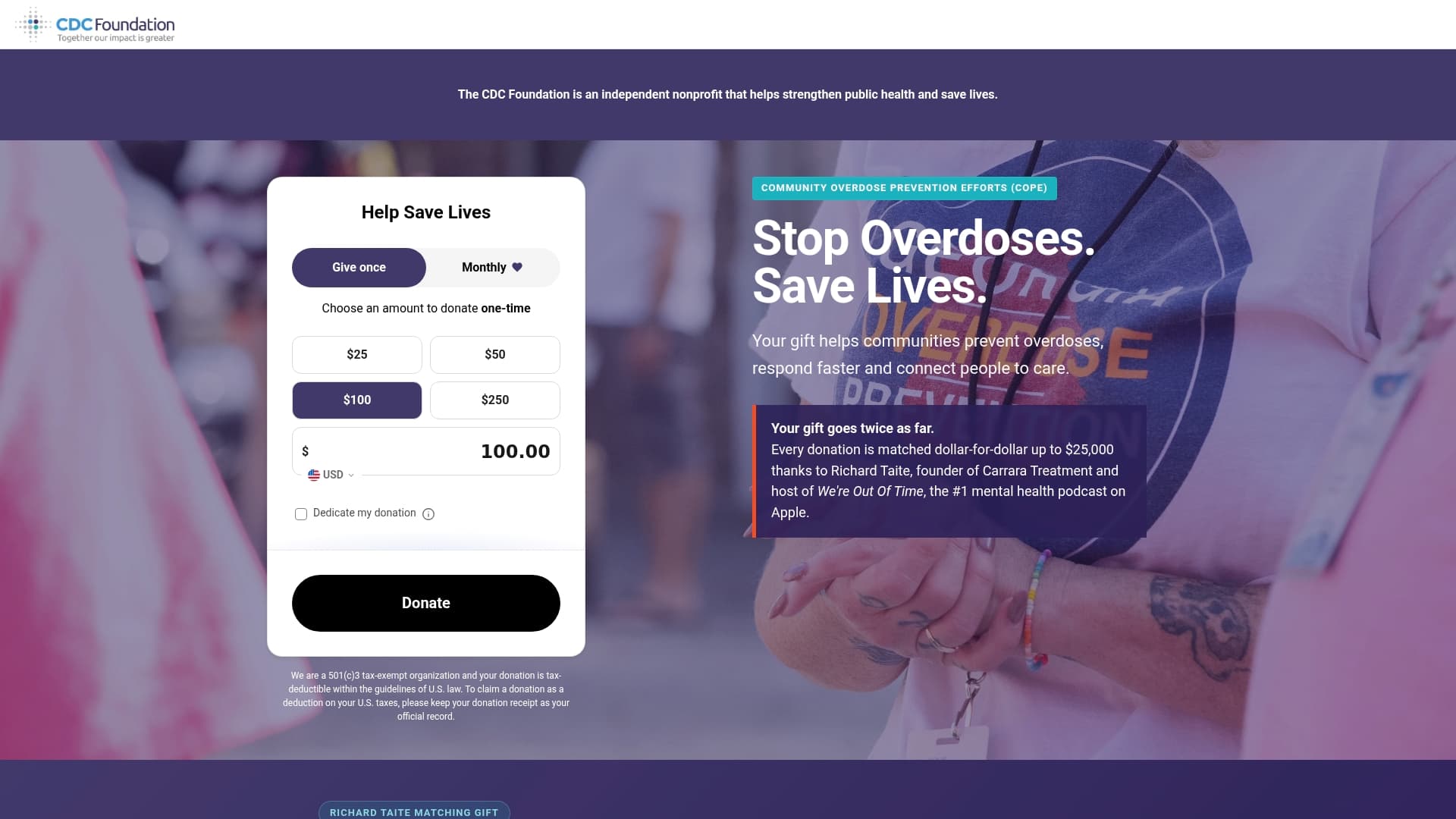 CDC Foundation sponsor landing page advertised on We're Out of Time