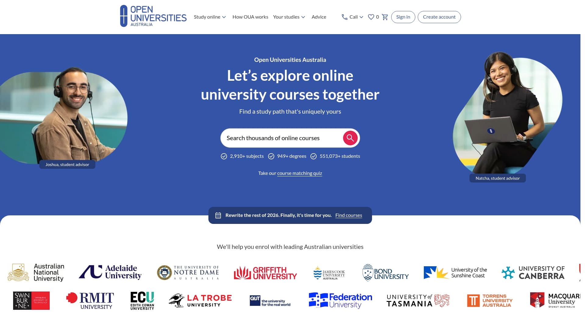 Open Universities Australia sponsor landing page advertised on Tradies