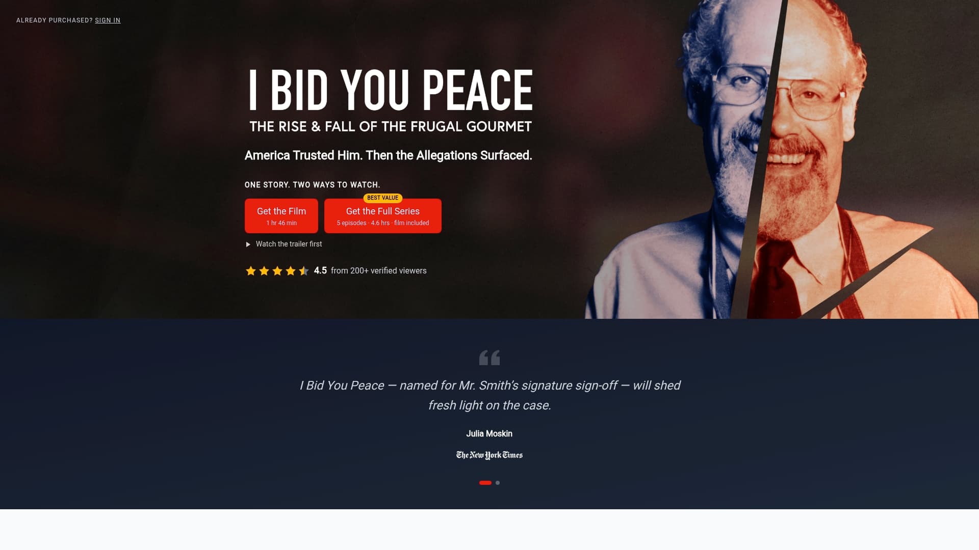 I Bid You Peace sponsor landing page advertised on Stuff You Missed in History Class