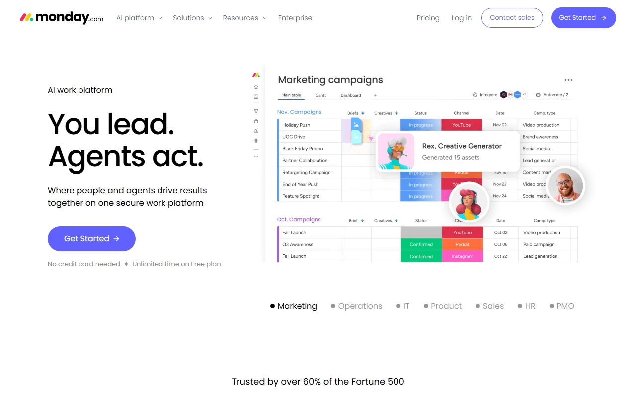 monday.com sponsor landing page advertised on Don’t Think So Somehow