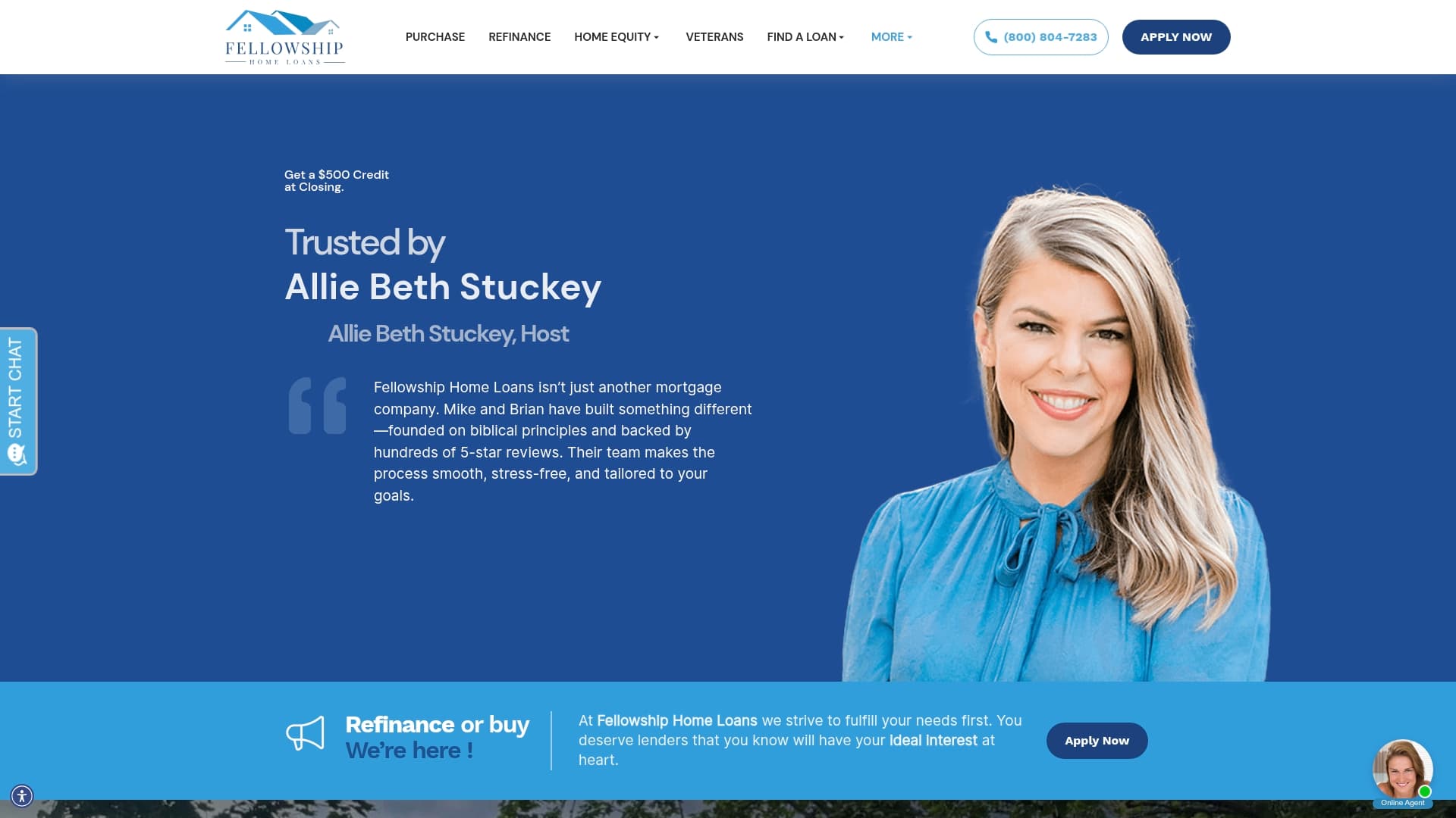 Fellowship Home Loans sponsor landing page advertised on Relatable with Allie Beth Stuckey