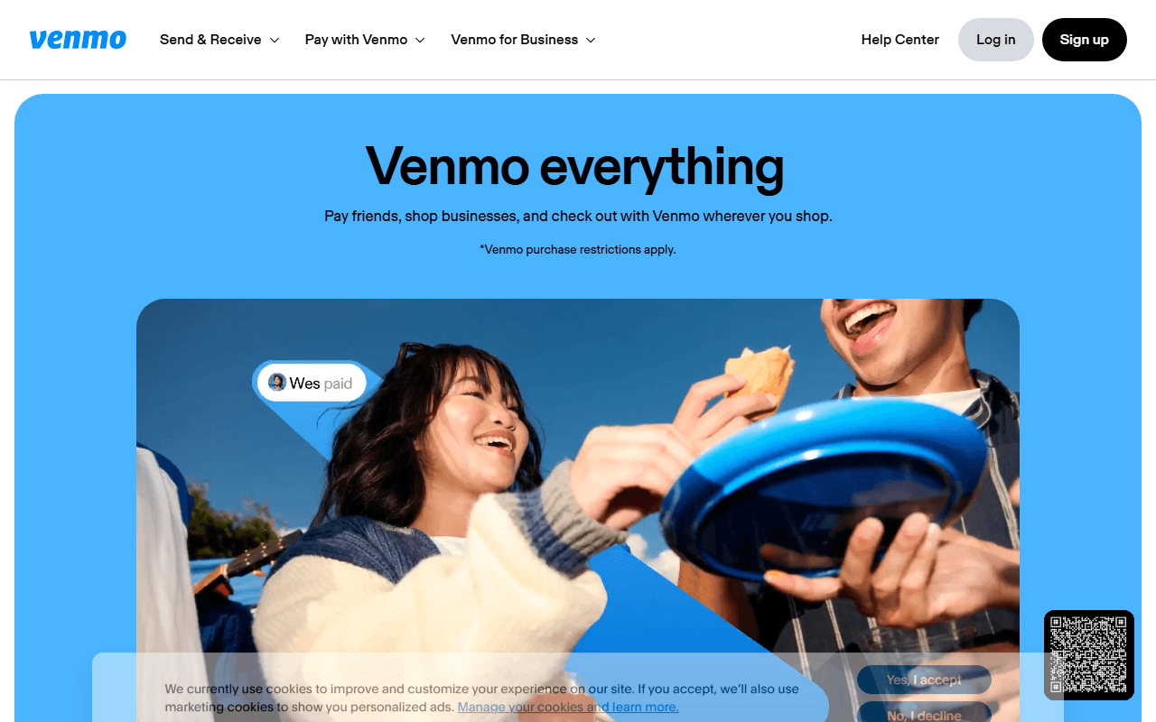 Venmo sponsor landing page advertised on SEN Breakfast