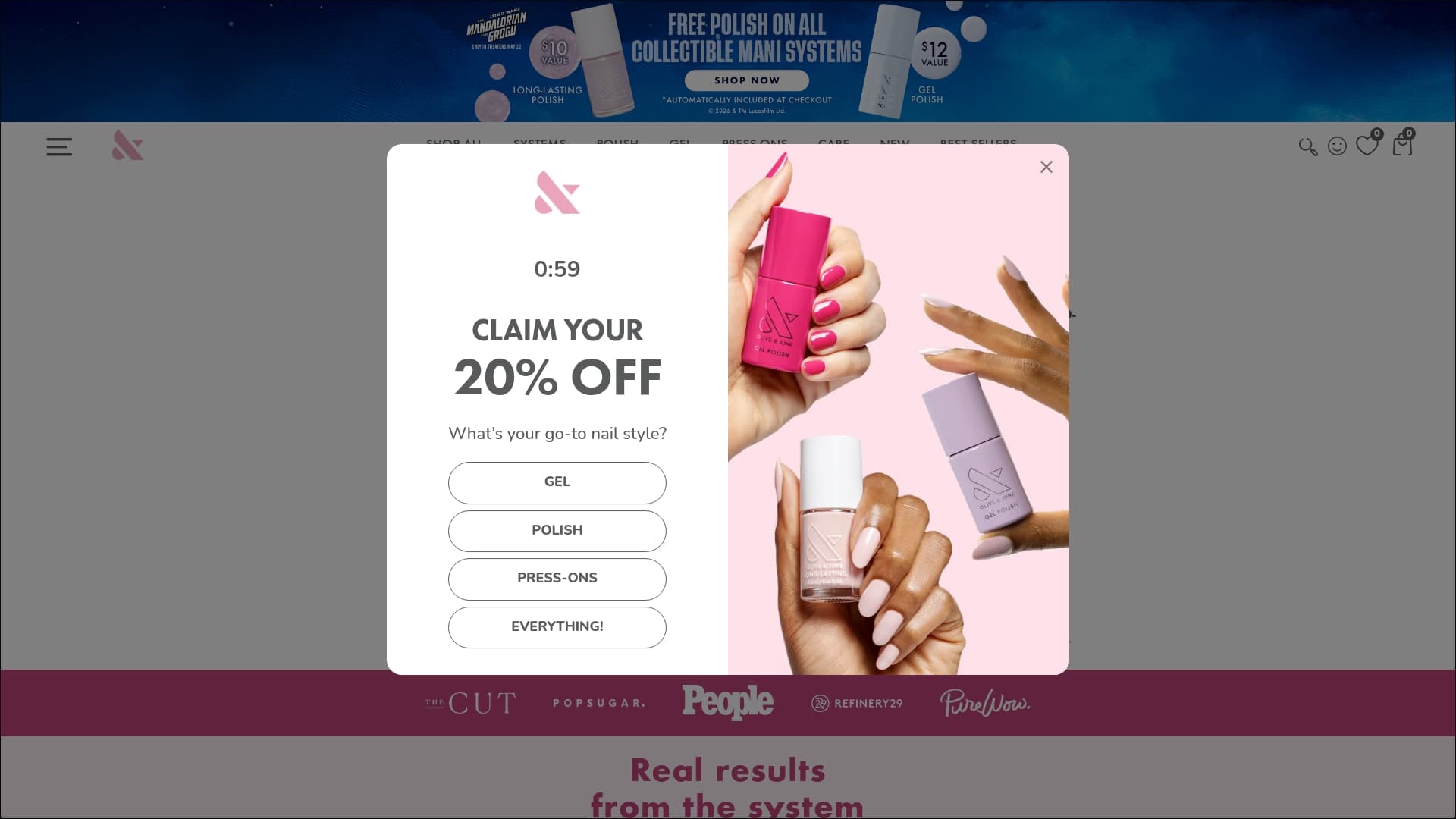 Olive and June sponsor landing page advertised on Help I Sexted My Boss