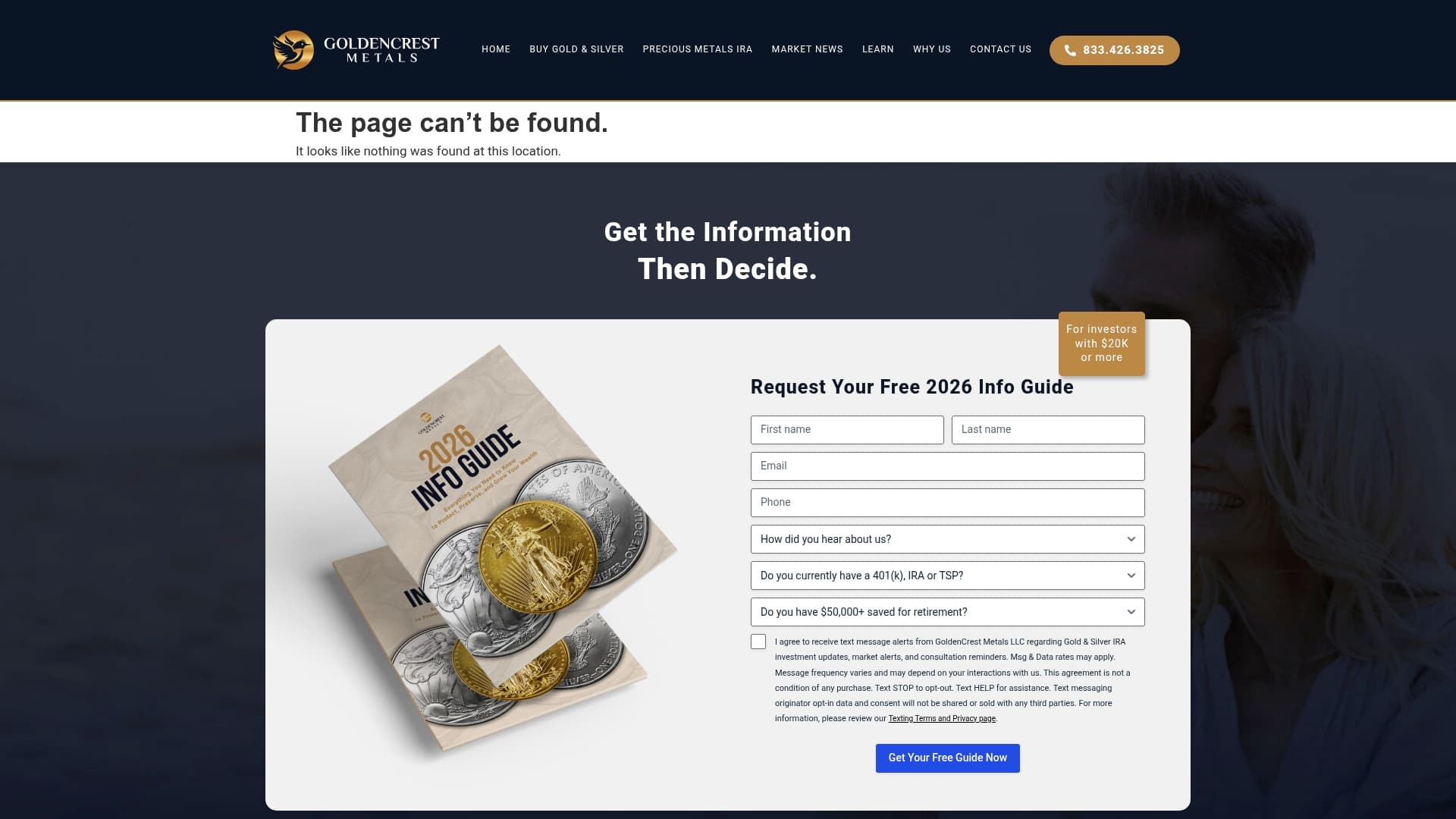 Golden Crest Metals sponsor landing page advertised on The Why Files: Operation Podcast
